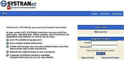Systranet log-in screen